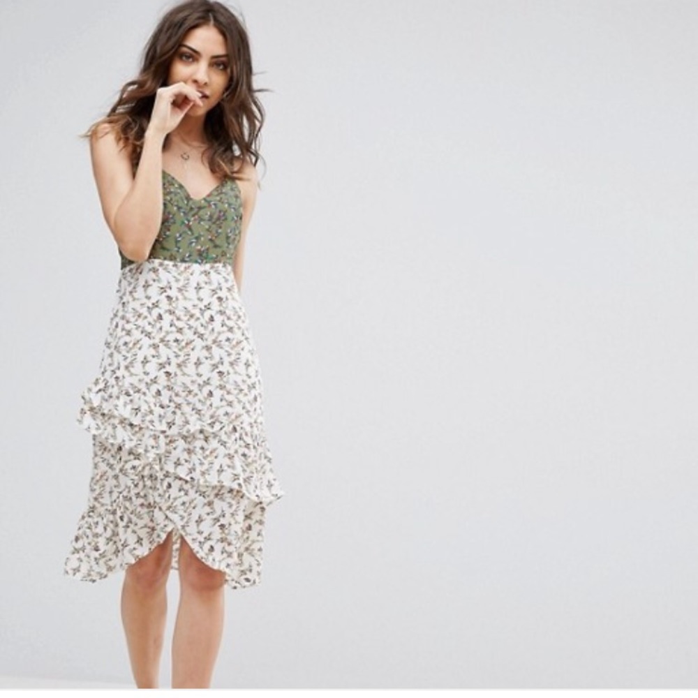 Boohoo Mixed Print Ruffle Hem Cami Dress